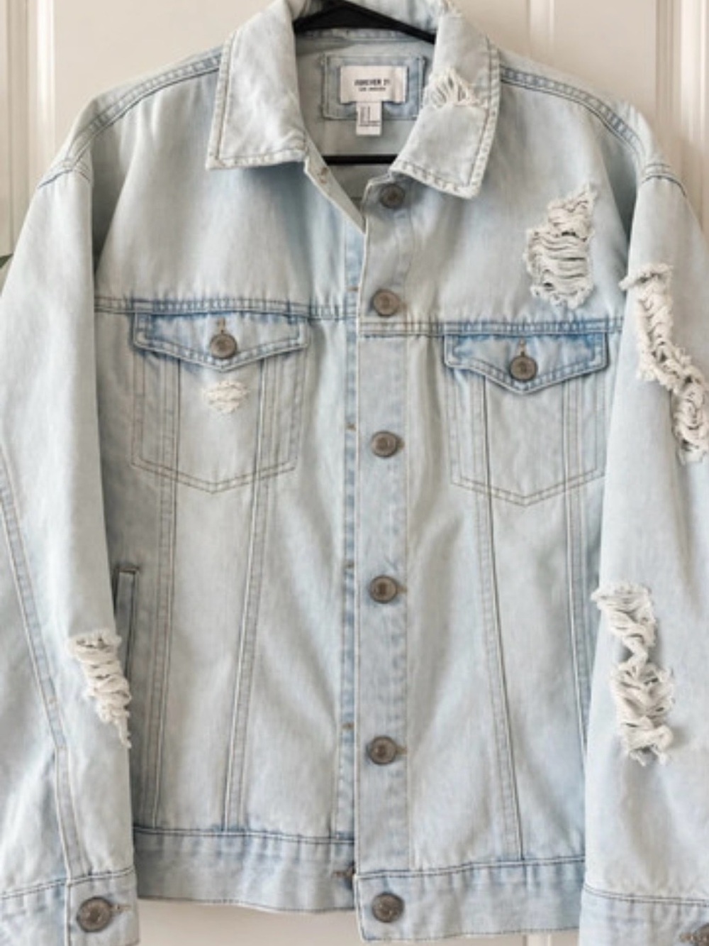 Forever 21 Light Blue Distressed Denim Jacket